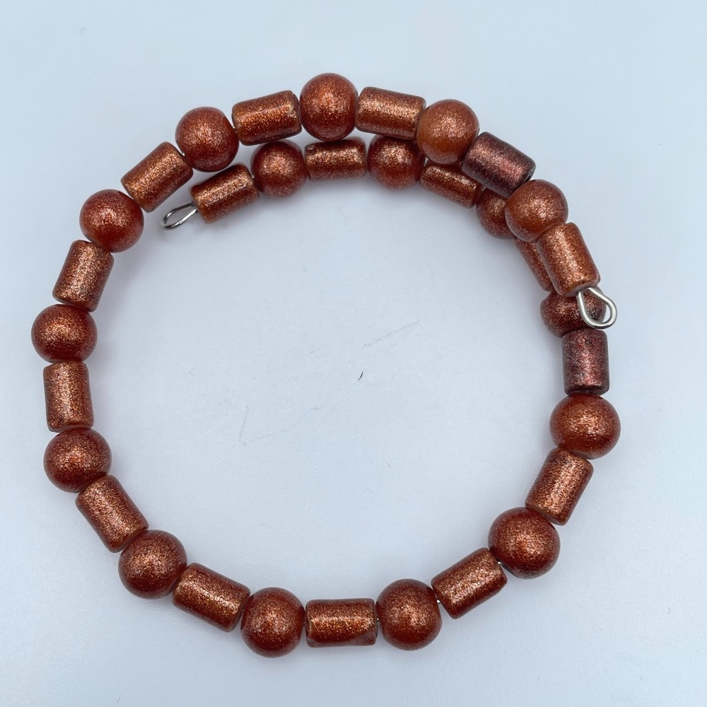 Y2K Silver-Tone Classic Glitter Goldstone Beaded Memory Wire Bracelet Statement